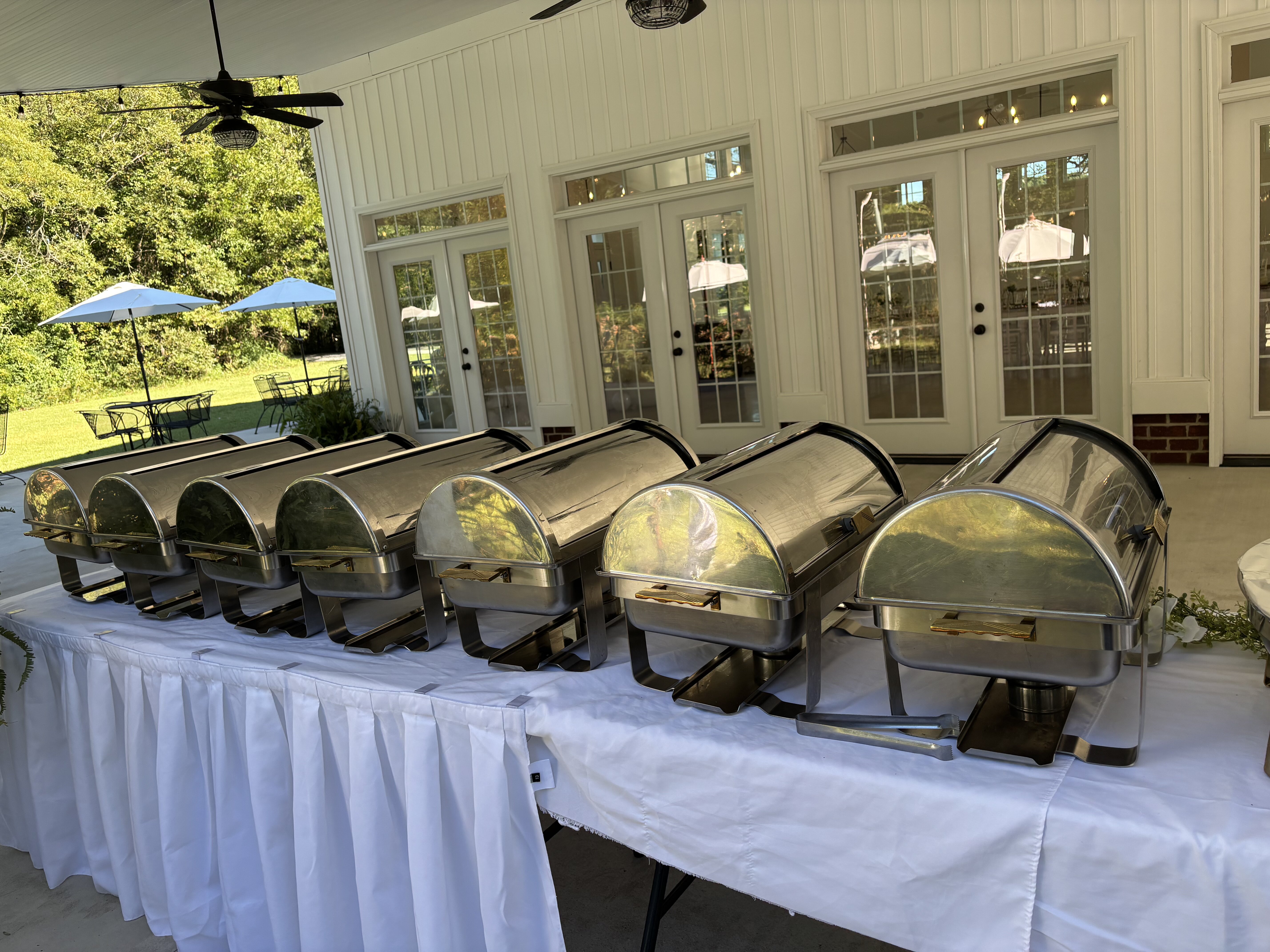 Professional buffet chafing dishes setup